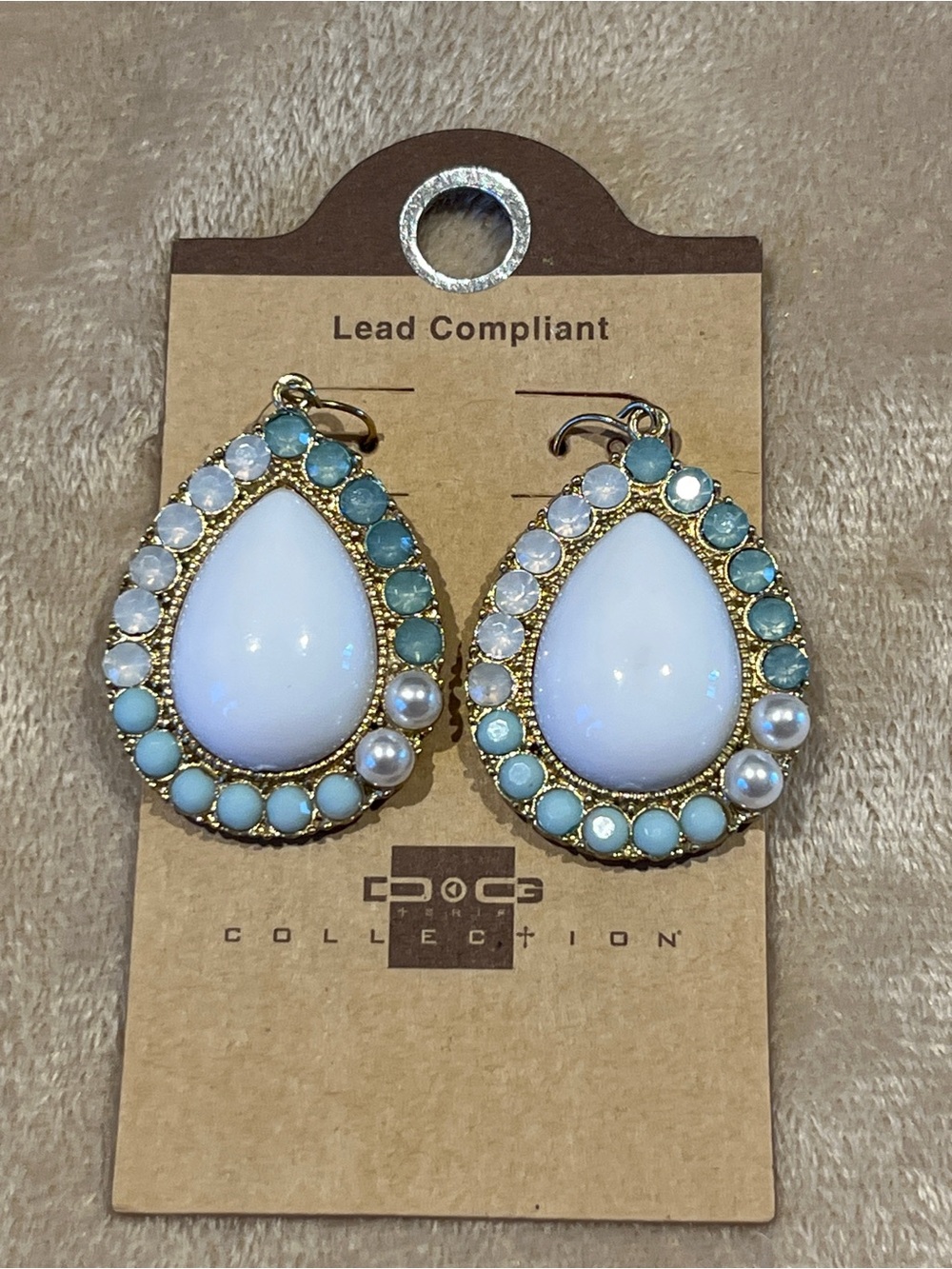 White Teardrop and Aqua Stone Drop Earrings